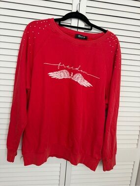 Red 'Freedom' Bling Embellished Crewneck Sweater Size L